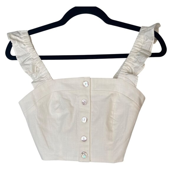 2/$30 NWT Choosy Small White Cotton Blend Ruffled Strap Button-Down Crop - Picture 1 of 14